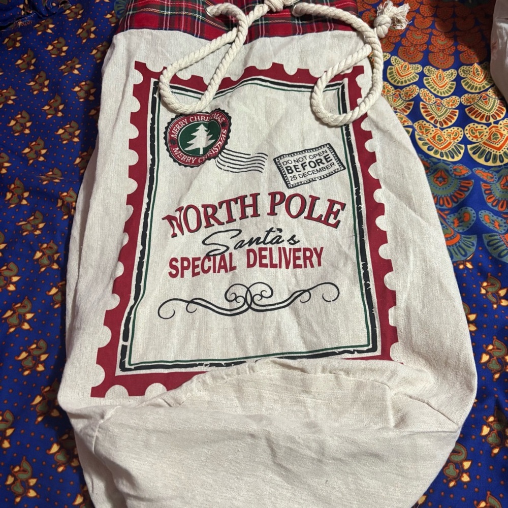 North Pole Santa's Special Delivery Bag sack christmas presents vtg style